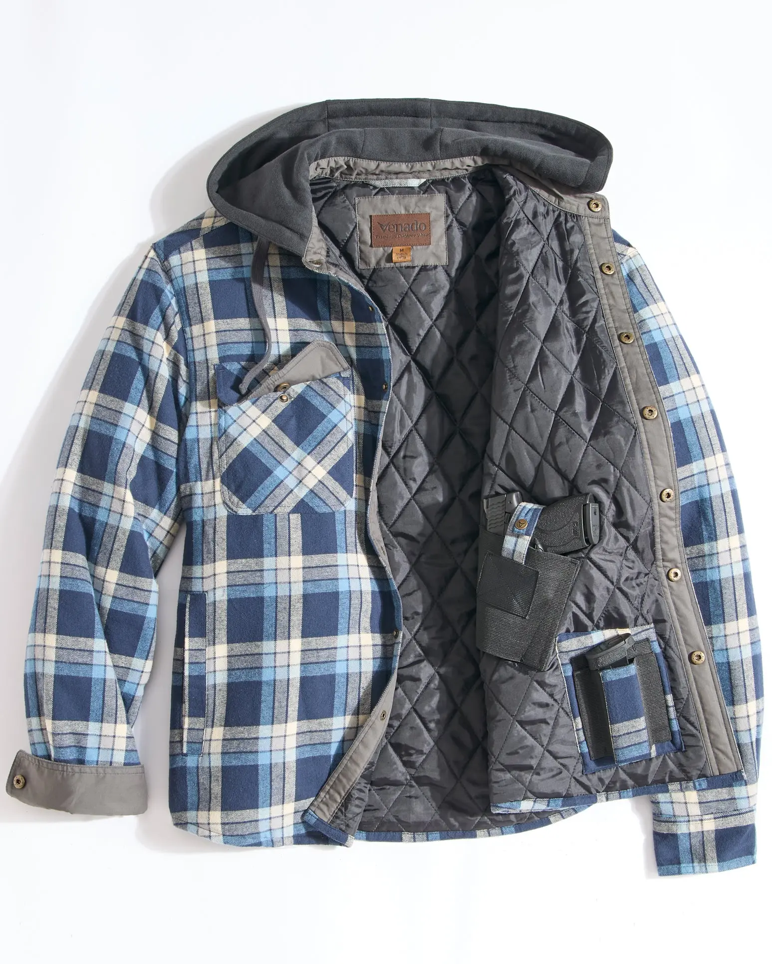 Concealed Carry Hooded Quilt Lined Shirt Jacket