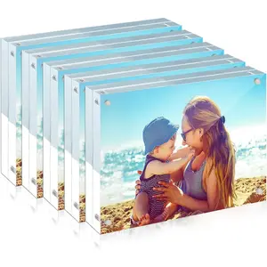 Acrylic Frame, 5 Pack 5x7 Acrylic Picture Frames, 24mm Thicker Frameless Clear Double Sided Magnetic Frame, Free Standing Desktop Display Stand