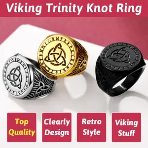 Suplight Norse Viking Rings Vintage Celtic Knot/Nordic Valknut Rune Finger Ring Jewelry for Men Women