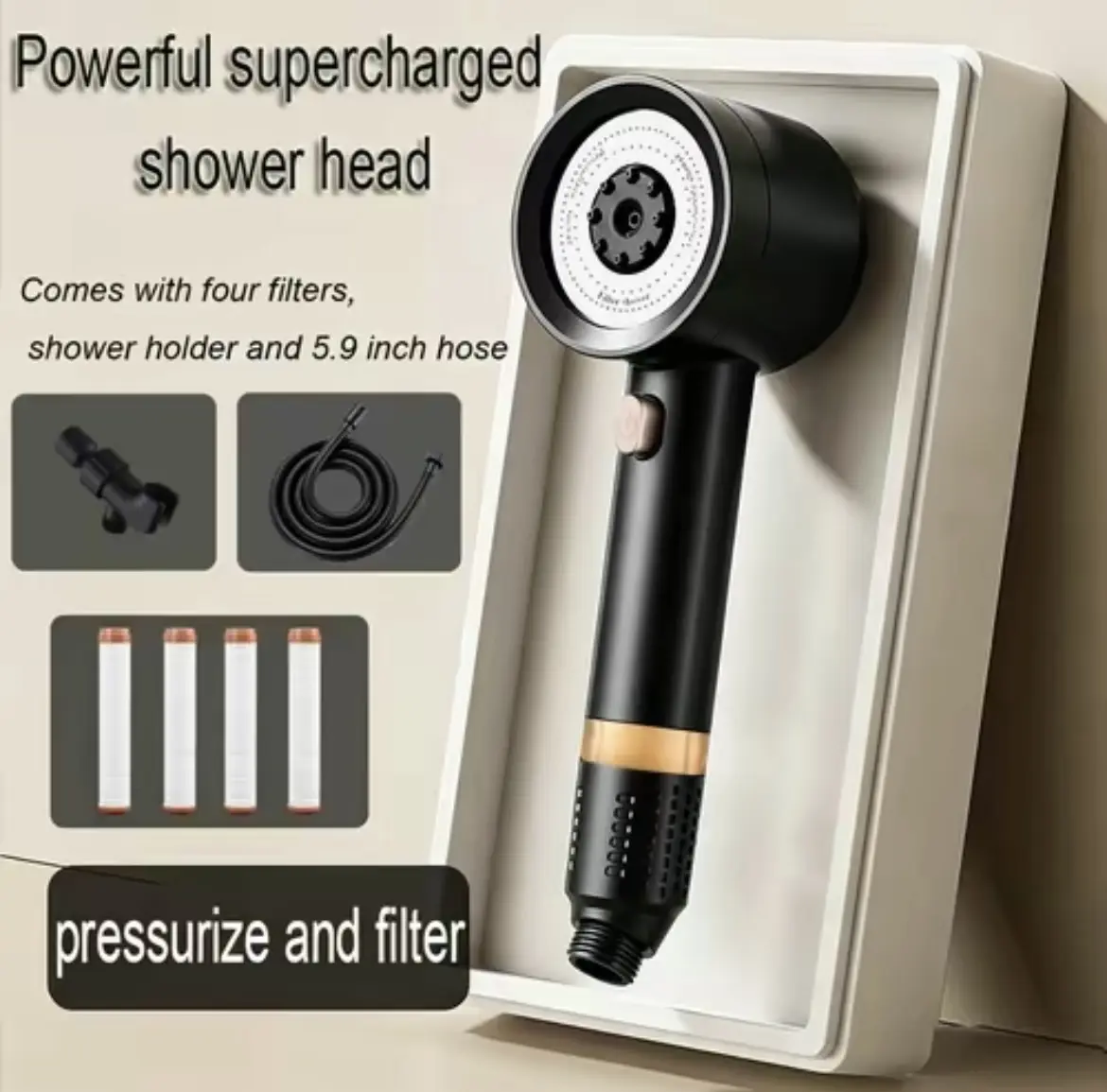 Filtered Shower Head with Handheld,Water Softener Filters,Shower Nozzie with Hose Attachment,5-inch Silicone Nozzle Anti-clog Nozzle,Shower Nozzle Handle