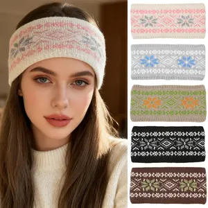 AWAYTR Fashion Christmas Snowflake Knitted Headband Winter Warm Knitted Headband for Women Wide-Brimmed Ear Warmer Plaid Hairband