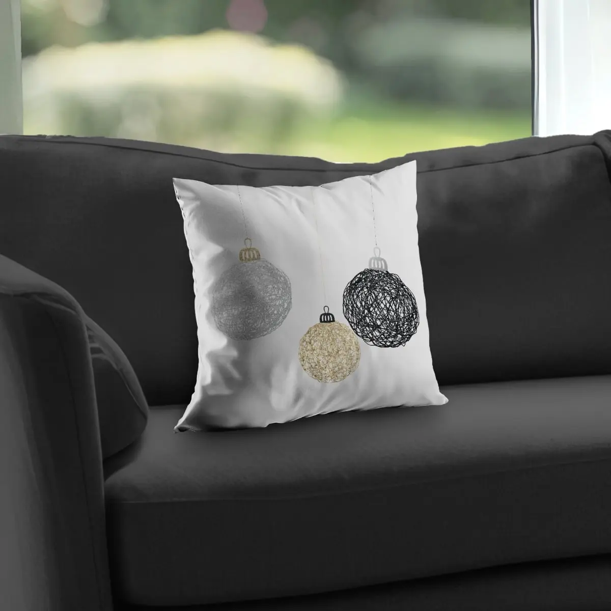 360 Stand 14x14 in Poly Twill Christmas Balls Throw Pillow - Soft Cushions, Festive Print, Twill Weave Holiday Bedroom Decor, 14-Inch Standard Pillows, Decorative Pillows For Beds