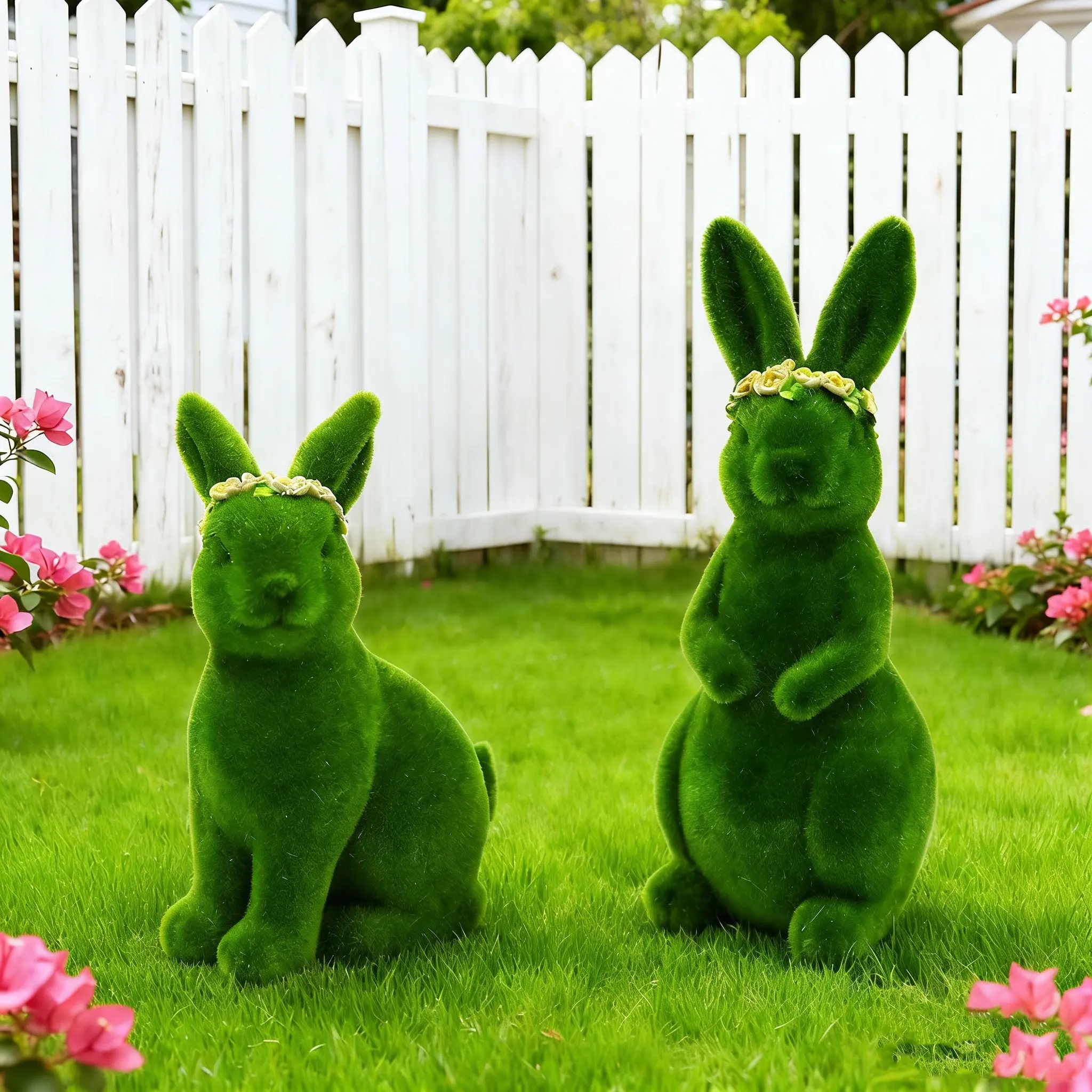 9.8-Inch Moss-Covered Easter Bunny Statue, Realistic Fuzzy Rabbit Decor, Plastic Outdoor Garden Ornament, Indoor Home Office Desk Decor, Garden Accessories