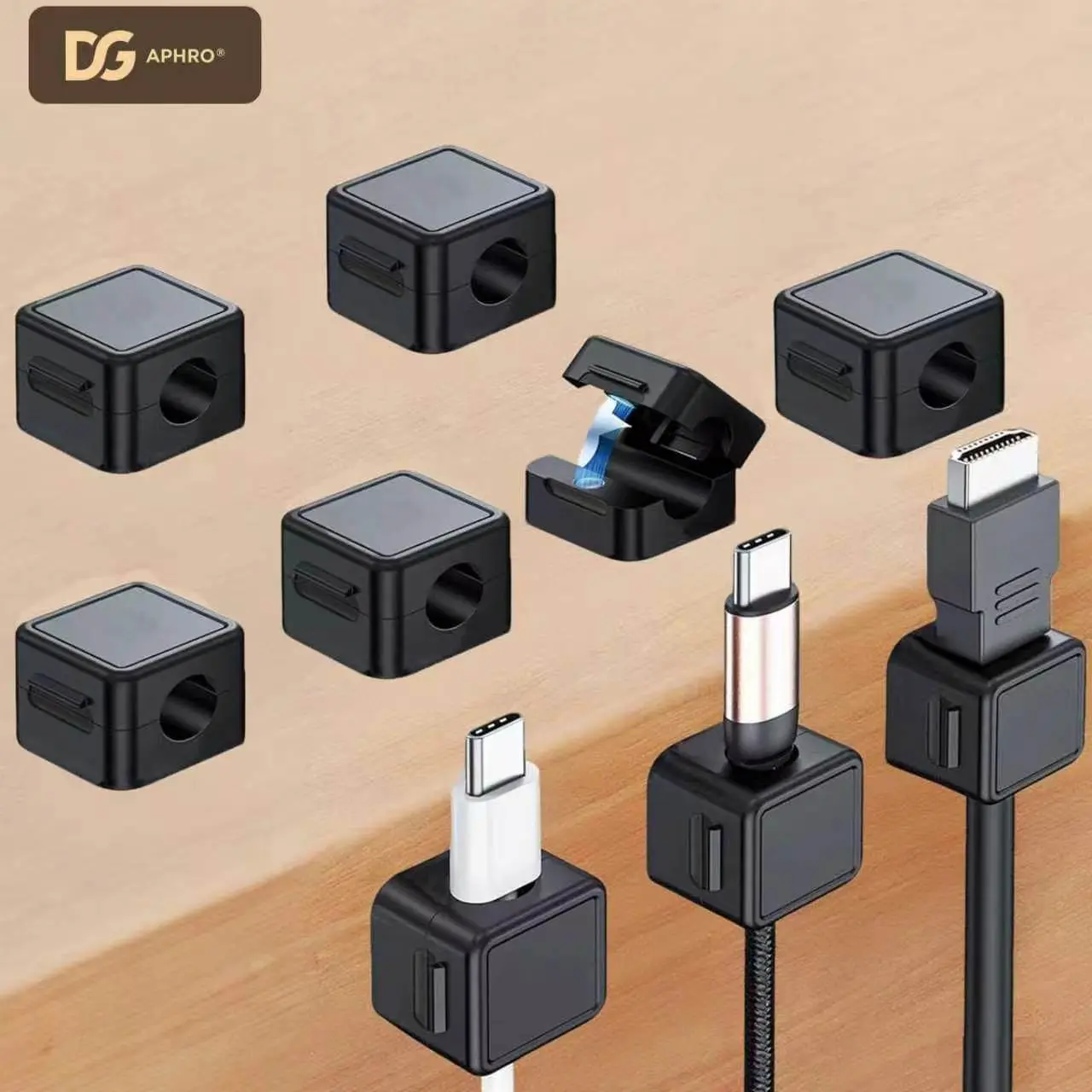 DGAPHRO 9-Pack Magnetic Cable Clips - Sleek Adhesive Cord Holder for Aesthetic Desk Setup, Home Office & Car Dashboard, Damage-Free Cable Management (Black)