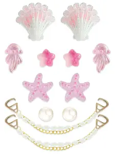 12 Pcs Dreamy Ocean Style Resin Shoe Buckles, Shell Jellyfish Chain DIY Shoe Accessories, Hole-In-Heel Decorative Attachments