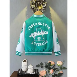 Boy's Letter Print Baseball Collar Jacket, Casual Loose Fashionable Varsity Jacket for Daily Outdoor Wear, Kids Clothing for All Seasons