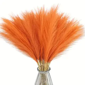 20 vibrant orange artificial reed Pampas grass, fluffy artificial bohemian chic decoration, perfect for Thanksgiving and autumn celebrations, home and Christmas centerpiece decoration as an ideal vase filling Artificial Faux Plants