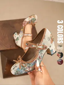 Elegant Women's Mary Jane High Heels with Cute Bow, Stylish Round Toe Chunky Heels, Comfortable Buckle Strap Design for Parties and Work