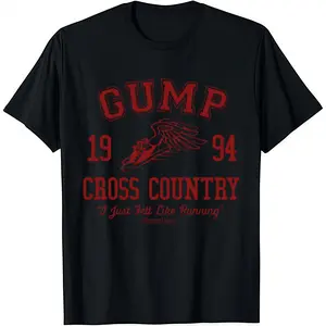 Forrest Gump Gump 1994 Cross Country Vintage Graphic T-Shirt,Forrest Gump Commemorative Short-Sleeve Shirt,Retro "I Just Felt Like Running" Winged Shoe Design Soft Cotton Tee, Perfect for Forrest Gump Fans, 90s Movie Lovers