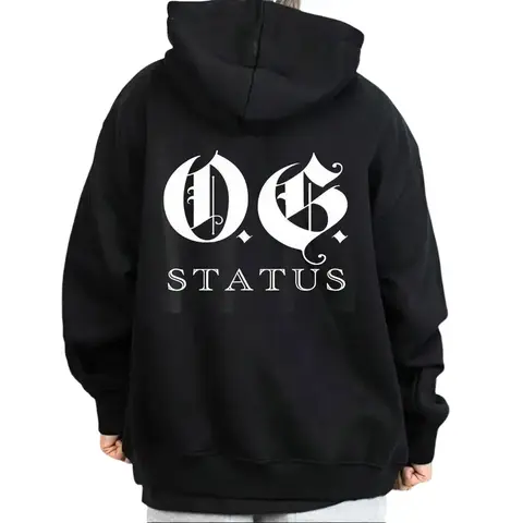 Menswear Oversized Cotton Fabric Casual Hoodie - OG Status Original Gangster, Chicano Style Art Graphic Tee, Mexican Sweatshirt for Men
