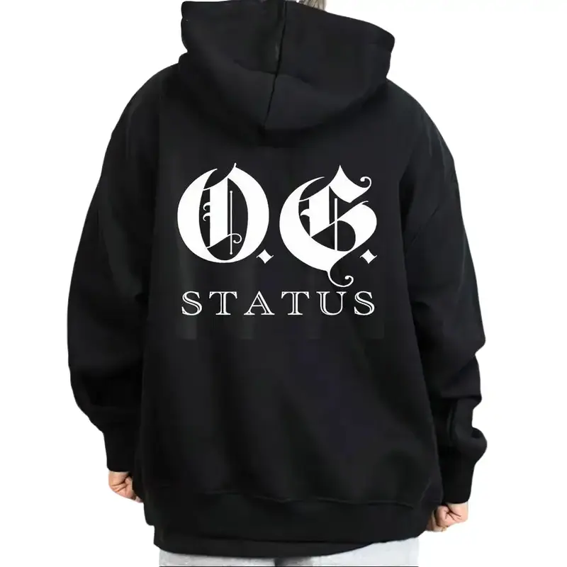 Menswear Oversized Cotton Fabric Casual Hoodie - OG Status Original Gangster, Chicano Style Art Graphic Tee, Mexican Sweatshirt for Men