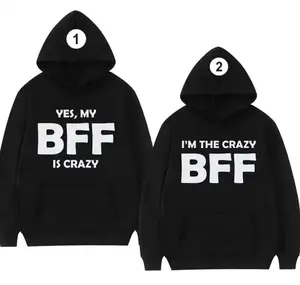 Funny BFF Matching Hoodies - Yes My BFF Is Crazy Aesthetic Graphic Apparel, Unique Best Friend Gift, Funny Couple T-Shirt Friendship Goals Apparel, Chaotic Bestie Statement Graphic, Trendy Matching Outfits