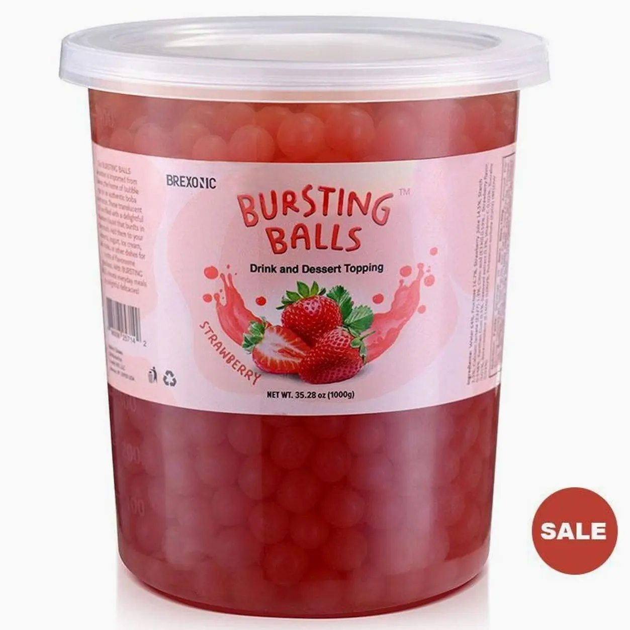 BREXONIC Boba Pearls Popping Bursting Boba, Tapioca Pearls For Bubble Tea (Strawberry , 2 LB 1 Pack)