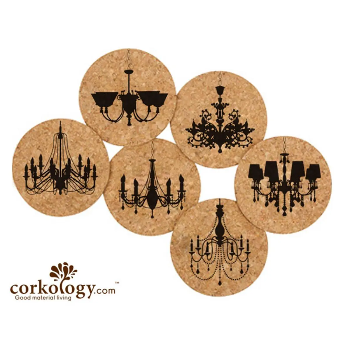 Corkology 384 Bishop Crystal Letter-Pressed Durable Indoor Cork Coaster Sets, Kitchenware Tableware Accessories