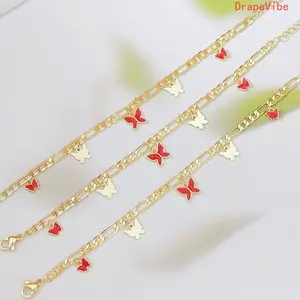 Korean Style Minimalist Luxury Bracelet For Women Red Enamel Butterfly Pendant Elegant Daily Wear Jewelry