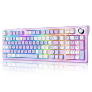 Creamy Keyboard with Number pad, Hot Swappable Mechanical Keyboard Wireless with Knob, RGB Backlit Keyboard BT 5.0/2.4G/USB-C for Mac
