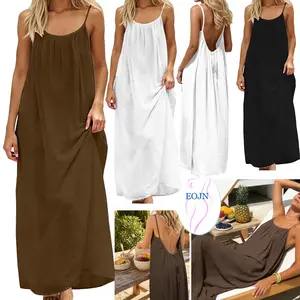 EOJN Women's Solid Color Cami Lounge Dress, 2026 Elegant Sleeveless Long Dress for Summer, Loungewear Pajama Ladies Sleepwear for Indoor Wear SpringStatements