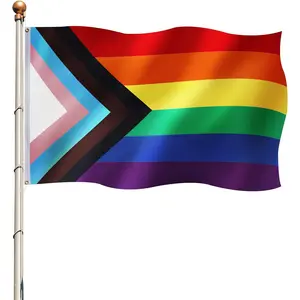 Progress Pride Rainbow Flags 3x5 FT, Pride Flag Outdoor, UV Resistant Fade Resistant and Double Stitched LGBT Flags, Lesbian Gay Transgender Flags for Indoor, Parade, Decoration Pi Banners Burst Christmas Floral