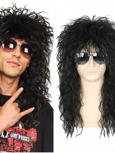 Long Curly Gradient Wig for Men & Women, Synthetic Curly Hair, Perfect for 70s 80s Rocker Mullets, Ideal for Parties & Costumes