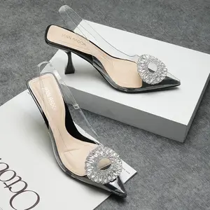 JENN ARDOR women's open toed high heels, pointed closed transparent rhinestone high heels, comfortable transparent slim high heels, lace up 3-inch high heels, wedding sandals, summer shoes, girls' pointed shoes