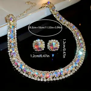 Elegant Crystal Necklace and Earrings Set - Luxurious Rhinestone Jewelry for Women, Perfect for Parties & Banquets