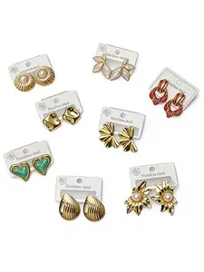 18K Gold Plated Stainless Steel Stud Earrings for Women, Hypoallergenic Non Tarnish Waterproof Teardrop Pearl Heart Geometric Statement Fashion Jewelry