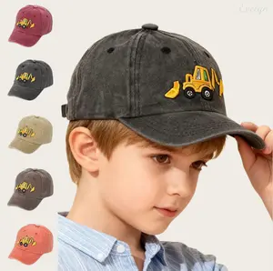 Kids Excavator Embroidered Baseball Cap, Washed Cotton Adjustable Hat, Cute Construction Truck Design, Casual Sun Hat for Boys, Ideal for Outdoor Play & Everyday Wear