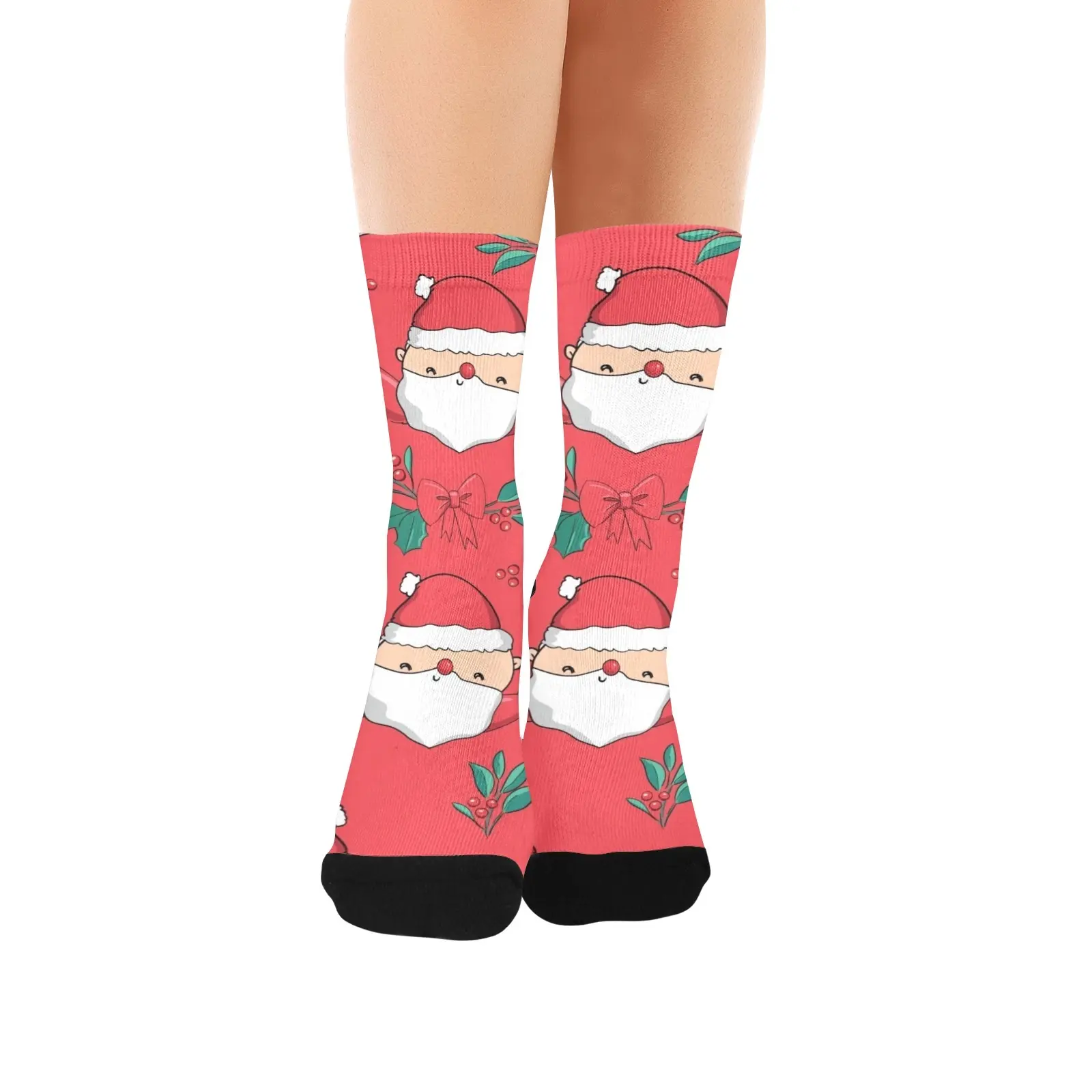 Cute Little Deer and Santa Claus Custom Socks for Women