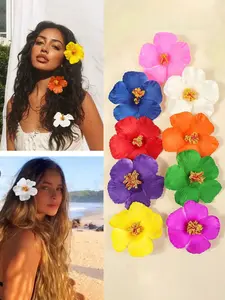 6PCS Random Color Hawaiian Flower Hair Clips, Tulip Design Large Flower Hair Clips, Artificial Flower Hair Clips, Beach Party Accessories, Tropical Hair Accessories, Beach Party Ready, Wedding Gifts, Hibiscus Flower Hair Clip, Super Cute Clips