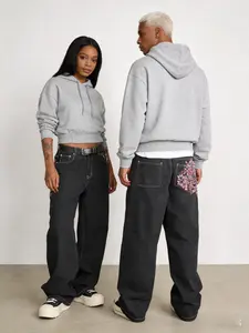 Men's Vintage Y2K Style Jeans, Sakura Embroidery Slim Fit Straight Leg, Street Fashion Hip Hop Boyfriend Pants, New Arrival Casual Denim