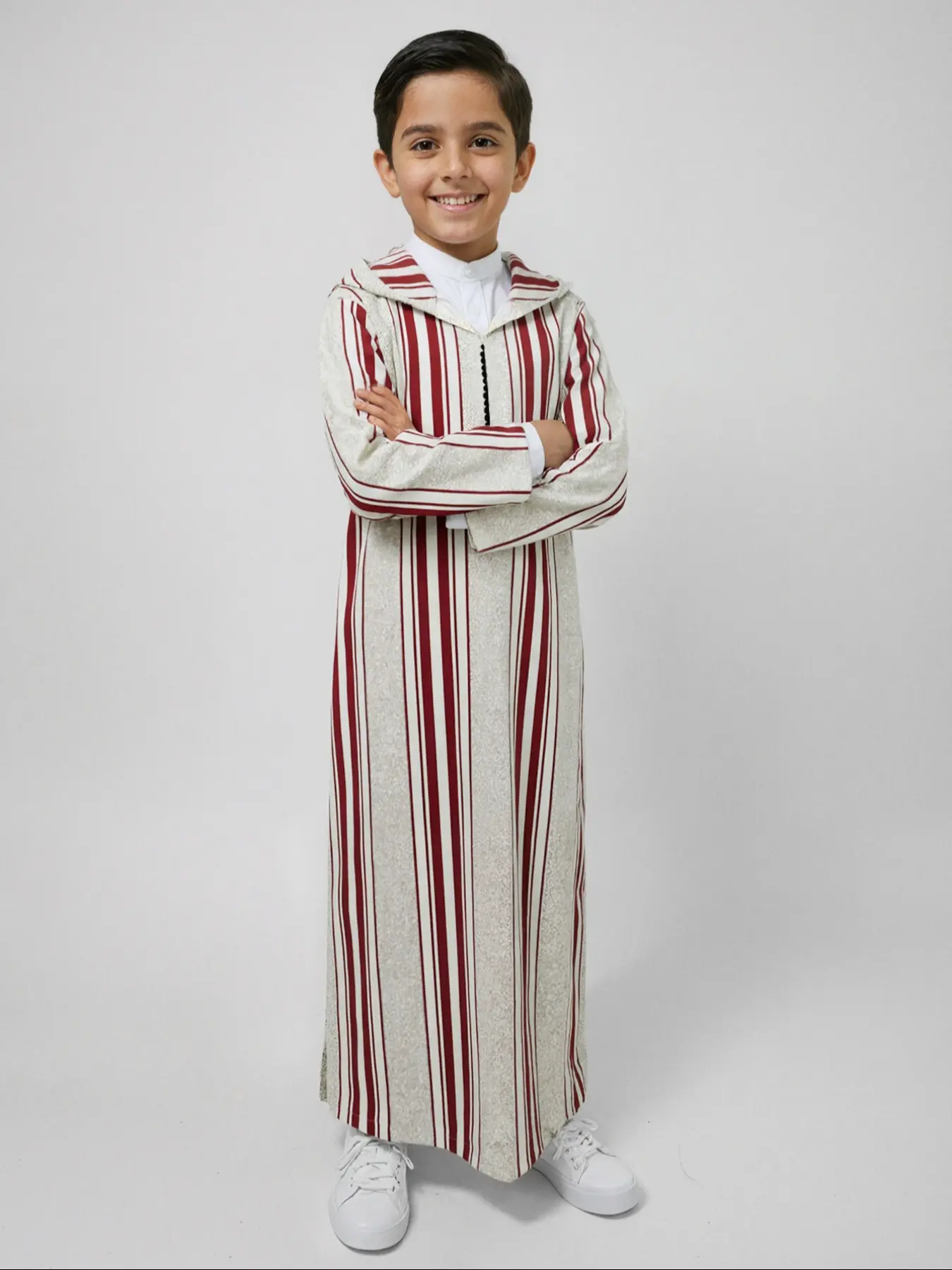 Middle Eastern Traditional Boy's Striped Pattern Hooded Thobe