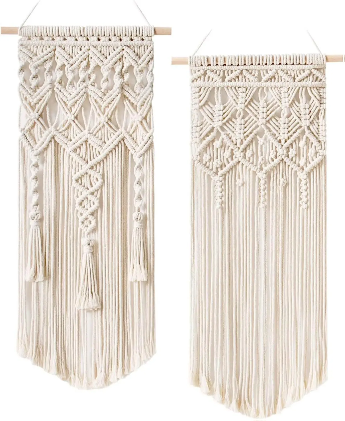 Set of 2 Macrame Woven Wall Hangings - Large 28"L x 13"W Boho Chic Geometric Art Decor for Bedroom, Nursery, Apartment & Home Decoration, Ideal Gift for Women, Girls & Adults Ornaments Hangable