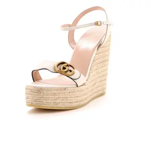 Pre-owned Gucci Women's GG Marmont Wedge Espadrille Sandals Leather by Rebag
