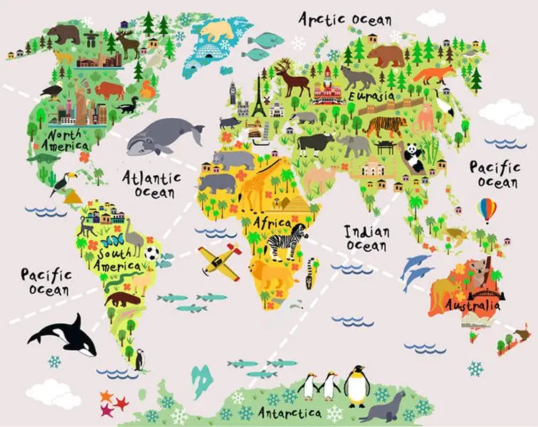 World Map Wall Decal for Kids Room - Customizable Design, Ideal for Kids' Room Decor