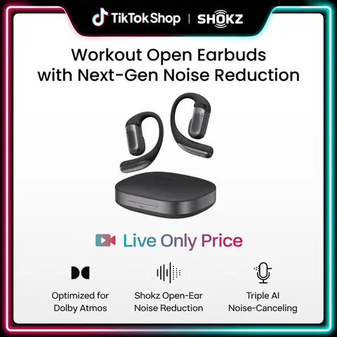 【Live only】SHOKZ OpenFit Pro Open-Ear Earbuds (Audio Headset for Phones), Noise Reduction, Dolby Atmos Superior Sound, Secure Fit, AI Call Clarity, 50H Playtime, Bluetooth 6.1, IP55, Alloy-Silicone Build, Gym-Office Use