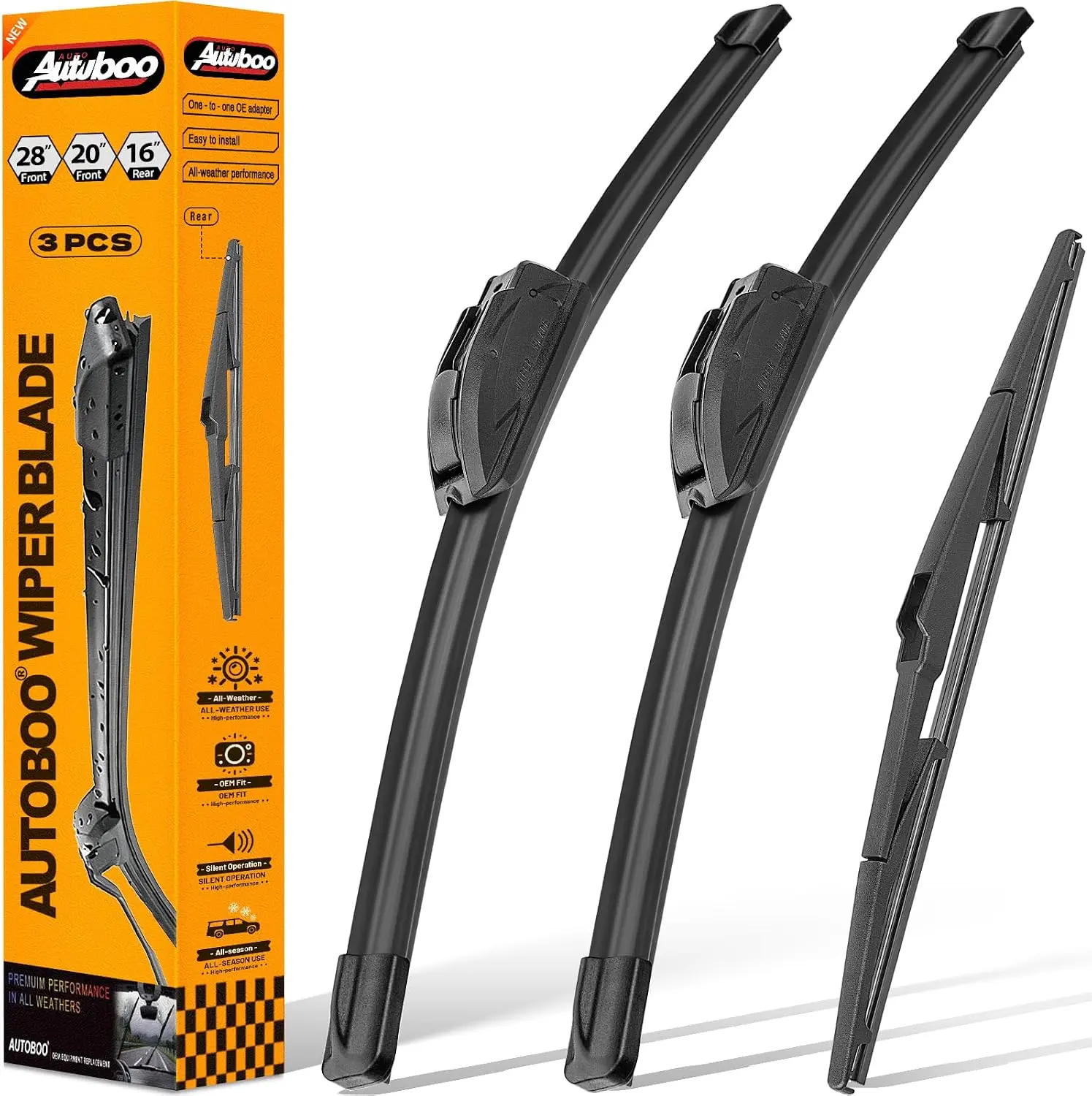 AUTOBOO Windshield Wiper Blade Replacement for Toyota Sienna 2011-2020 | Fits Sienna 2011–2020, 28"+20" front + 16" rear, 3-pack, OEM quality, all-season performance, easy install