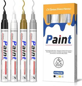 Markers-4 Colors Permanent Oil Based  Pens Marker  &  & Black & White,  Pen Markers for Metal, Plastic, Fabric, , Glass, Rock,  & Quick Dry