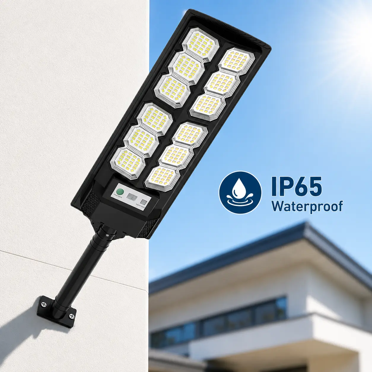 Ultra-Bright Solar Street Light Outdoor, 240 LED IP65 Waterproof Solar Flood Light with Motion Sensor & Remote Control, Dusk to Dawn Wide Angle Security Light for Yard, Garage, Parking Lot