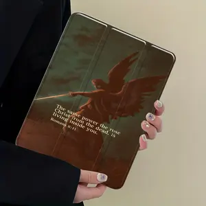 Retro Bible Verse Tablet Protector, Angel Christian Aesthetic Case, Smart Sleep/Wake Function, Anti-Scratch & Drop Proof, Transparent Hard Shell, Compatible 7.9/8.3/10.2/13 Inch, Perfect Gift For Friends
