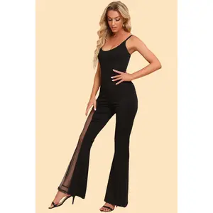 Spliced Mesh Spaghetti Strap Jumpsuit