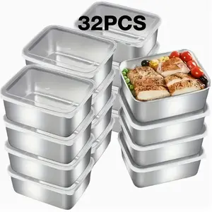 32pcs Thick Stainless Steel Food Storage Container Set, Leak-Proof and Stackable, with 16 Containers and 16 Flip Covers, for Outdoor Camping, Family Gatherings, School Lunches, Graduation Trips, and Office Use,Flip-Top Closure, Hand Wash Only,