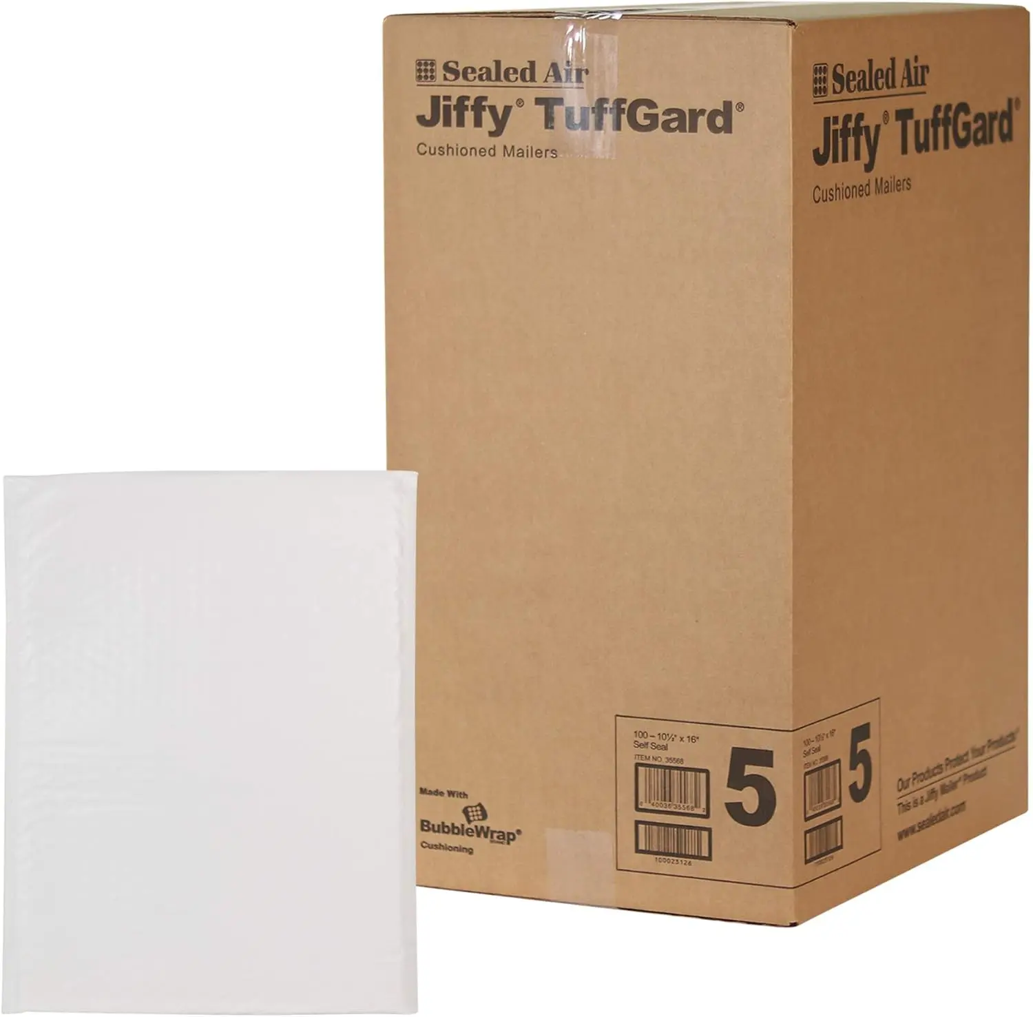 Sealed Air Jiffy TuffGard Cushioned Shipping Mailing Envelope, Case of 25, Bubble Mailer Made with BubbleWrap, #5 - 10.5" x 16", White