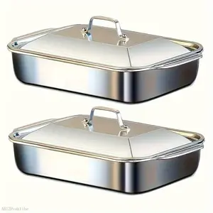 2 One Extra Large Stainless Steel Bakeware Heavy Duty Durable Non Stick Rectangular Baking Pan Perfect for Desserts Bread Seafood Barbecue Buffet Hotel Ideal for Valentine Christmas Thanksgiving Kitchen EssentialsAB12PeakVibe