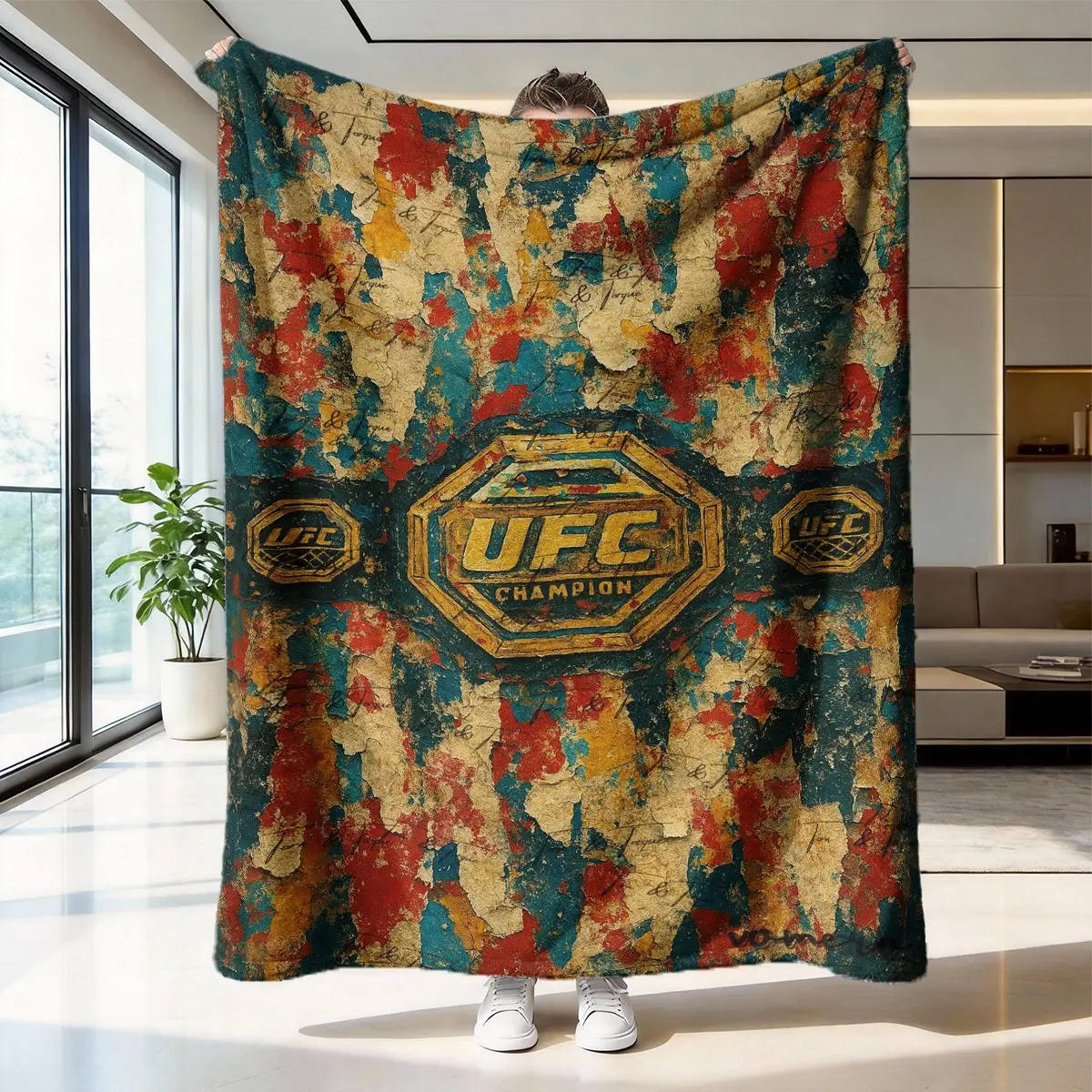 Vintage Champion Belt Blanket, High-Weight Flannel Fabric, Soft and Warm, Anti-Wrinkle, Easy Clean, Ideal Gift for Fighting Sports Fans, Throw Blanket