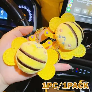 1PC Cute Plush Bee Keychain Cartoon Keyring Bag Charm for Women Girls Backpack Purse Decor Fluffy Keychain Child Gifts