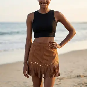 Women's High Waist Fringe Skirts Vintage Western Style Mini Skirt Boho Short Skirt with Rivet Tassel Ideal Mother's Day Gift for Summer Beach Vacation & Casual Party Wear