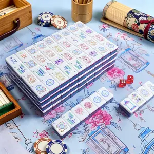 OMHJGO Premium 160-Piece Mahjong Set - Modern Purple & Teal Aesthetic Tiles, Professional Tabletop Game for 4 Players, Luxury Gift for Game Night & Social Clubs