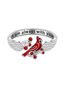 1 piece of s925 sterling silver Cardinal Angel Wing Ring, ladies' jewelry adjustable feather ring suitable for Valentine's Day and Christmas gifts for girlfriends