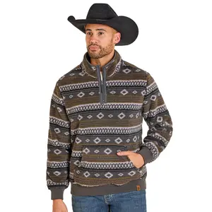 ROCK & ROLL MEN AZTEC PRINT FLEECE  CHARCOAL PULLOVER BM91T07714