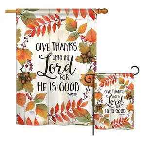 Breeze Decor BD-TG-H-113069-IP-BO-D-US18-SB  Give Thanks Unto the Lord Fall Thanksgiving Impressions Decorative Vertical 28 x 40 in. Double Sided House Flag